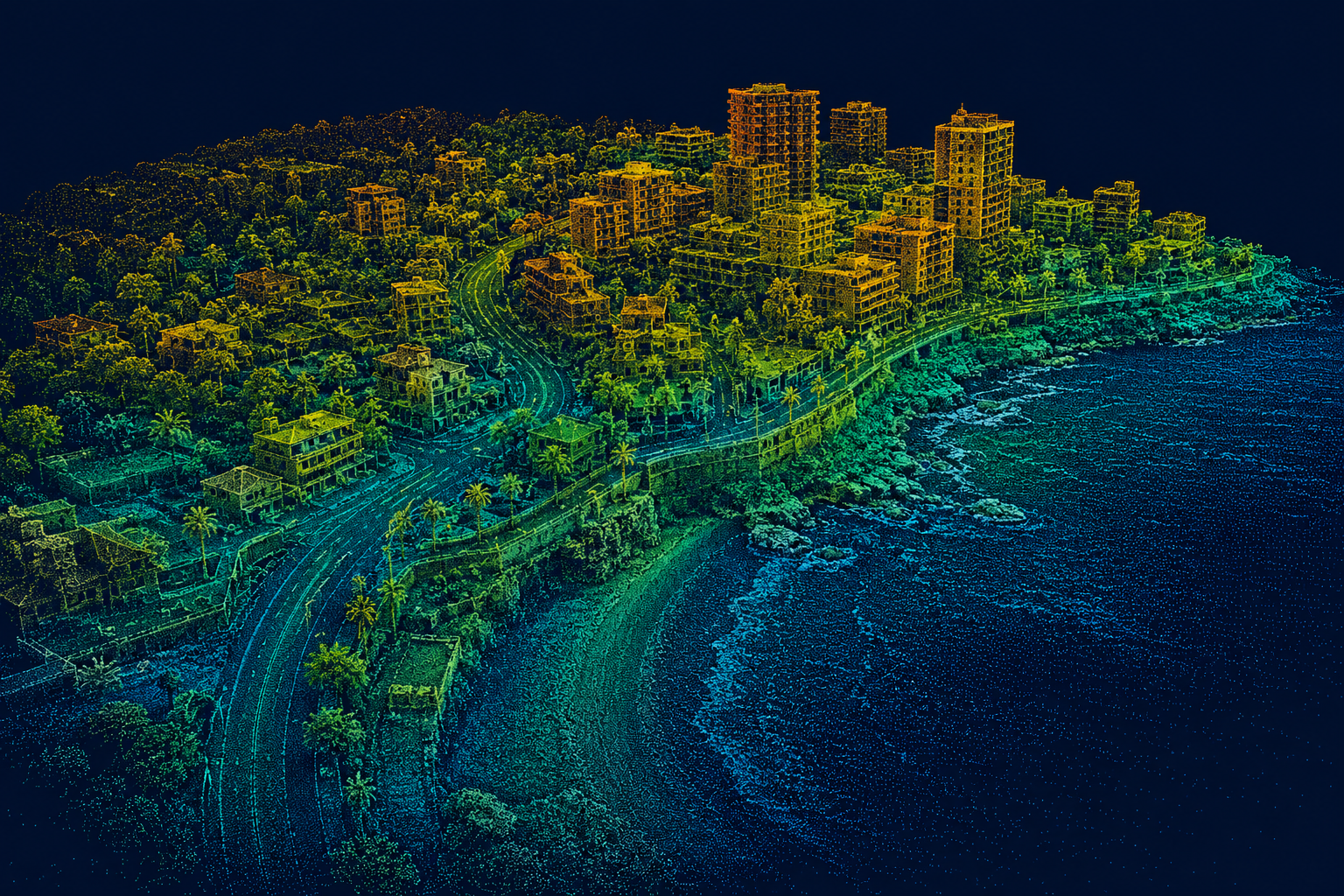 Three-dimensional LiDAR point cloud of coastal urban infrastructure